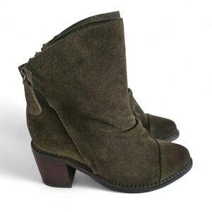 SBICCA Millie Vintage Collection Green Suede Leather Zip Ankle Booties Women's 7